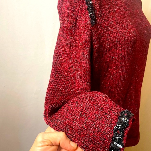 Vintage Dunollie Looms summery red sweater w/black sequin trim - Picture 4 of 9